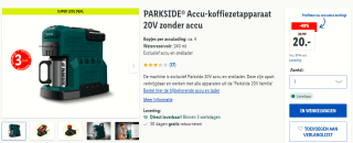 PARKSIDE Accu-koffiezetapparaat 20V voor €20 in de Lidl webshop