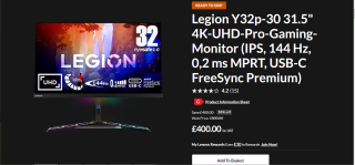 Legion Y32p 31.5" IPS 4K UHD 144Hz Gaming Monitor - £400