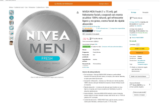 NIVEA MEN Fresh 75 ml gel hidratante facial y corporal con menta acuática 100% natural por 3,25€