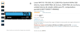 Disco duro interno Lexar NM710 de 1TB por 69,99€ y 2TB por 119,99€
