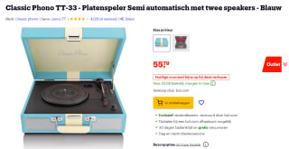 Classic Phono TT-33 Blue - Koffer Platenspeler met ingebouwde speakers en riemaandrijving voor €55,79 bij Bol.com
