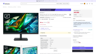 Monitor Acer V277 E 27" IPS por 65,58€