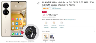 HUAWEI P50 Pro 256 GB + Watch GT 3 a $16,499 en Amazon