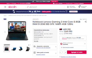 Notebook Lenovo Gaming 3 Intel Core i5 8GB RAM 512GB por $499.990