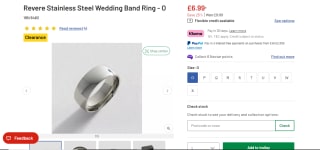 Revere Stainless Steel Wedding Band Ring - £6.99