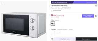 Microondas marca Hyundai modelo HYMI20LMB3 capacidad de 20l 37,48€