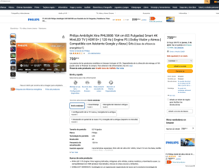 TV miniLED Ambilight 164cm 65" Philips 65PML9008/12 UHD por solo 799€
