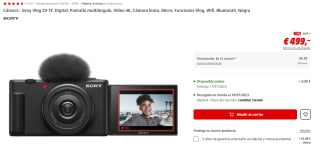 Cámara - Sony Vlog ZV-1F, Digital, Pantalla multiángulo, Vídeo 4K, Cámara lenta, Micro, Funciones Vlog, Wifi, Bluetooth por 499€