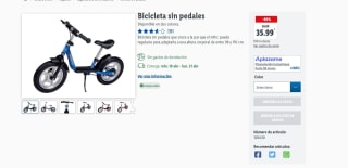 Bicicleta sin pedales azul o rosa por 35,99€ (play Tive)