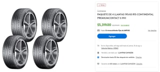 4 Llantas 195/65 R15 Continental Premium Contact 6 91H por $5,319 en Walmart