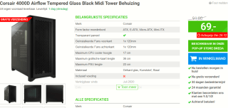 Corsair 4000D Airflow Tempered Glass Black Midi Tower Behuizing voor €69 bij Megekko