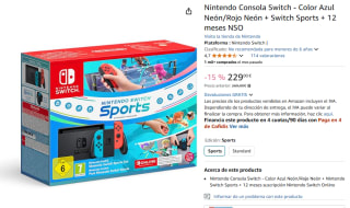 Consola Nintendo Switch + Switch Sports + 12 meses NSO por 229€