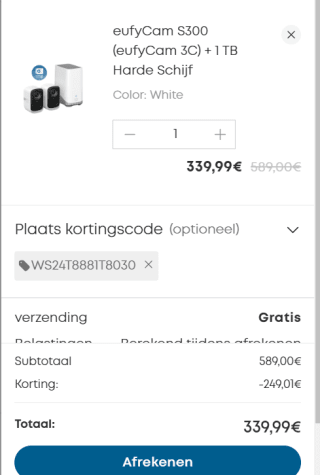 eufyCam 3C + 1 TB Harde Schijf voor €339,99 dmv code bij Eufy