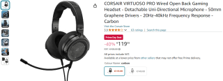 Corsair Virtuoso Pro open back gaming headset voor €119,99 met Amazon Prime