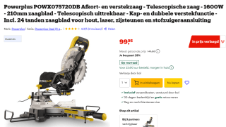 Powerplus POWX075720DB 1600W 210 mm Afkortzaag voor €99,99 bij Bol