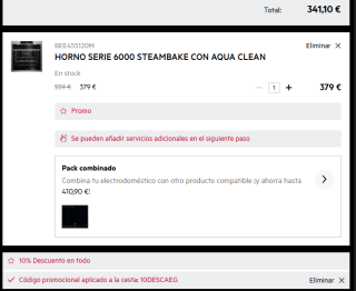 AEG Horno Serie 6000 SteamBake con Aqua Clean por 341,10€