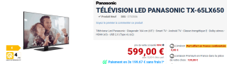 TV LED 65" Panasonic à 599€