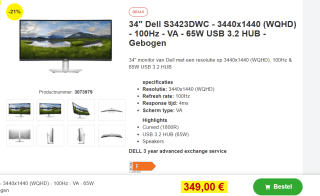 Dell S3423DWC - LED-monitor voor €349 bij Proshop
