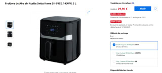 Freidora de Aire sin Aceite Swiss Home SH-9102, 1400 W, 5 L por 29,90€