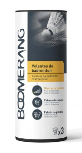 Tubo de 3 volantes de badminton Boomerang por 1,95€.