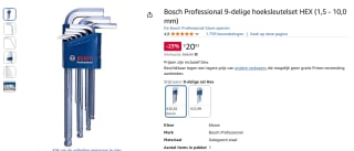 Bosch Professional 9-delige hoeksleutelset HEX (1,5 - 10,0 mm) voor €20,82 bij Amazon NL