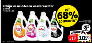 Robijn wasmiddel en wasverzachter1,8 liter 2 voor €10 bij Kruidvat