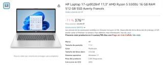 HP Laptop 17-cp0028nf 17,3" AMD Ryzen 5 5500U 16 GB RAM 512 GB SSD por 376,38€