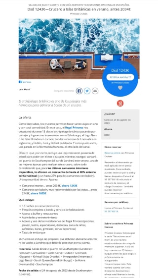 Crucero Islas Británicas 13 días por 1243€.