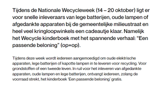 Gratis Wecycle kinderboek tijdens Nationale Wecycleweek in ruil voor elektrisch afval