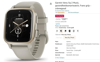 Garmin Venu Sq 2 Music Goud (Grijze Siliconenband) voor €197,59 bij Amazon