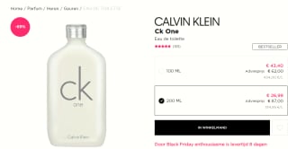 Calvin Klein eau de toilette 200ml voor €26,99 bij ICI Paris XL