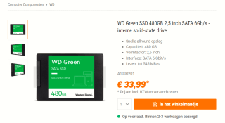 Western Digital SSD Green 480GB voor €33,99 bij Nbb