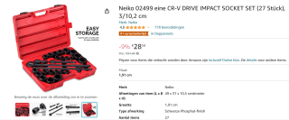 Neiko 02499A 3/4 Drive Jumbo Master Impact Socket Set 27 Stuk voor €29,06 bij Amazon