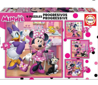 Conjunto de 4 Puzzles Progresivos con 12, 16, 20 y 25 Piezas, Minnie Ayudantes Felices por 5,99€