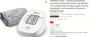 OMRON X2 Basic Bloeddrukmeter Bovenarm voor €25,59 bij Amazon