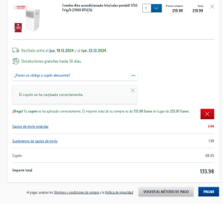 Comfee Aire acondicionado frío/calor portátil 1750 Frig/h (7000 BTU/h) por 133,98€