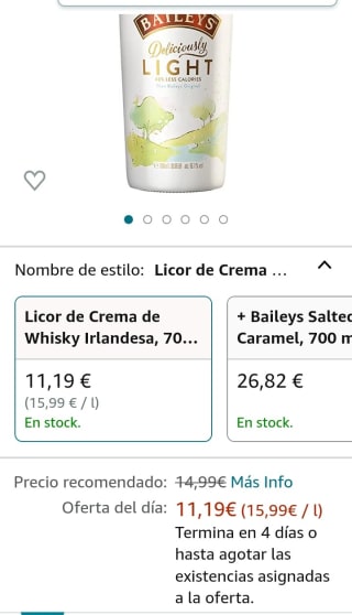 Baileys Deliciously Light, Licor de Crema de Whisky Irlandesa, 700 ml por 11,19€.