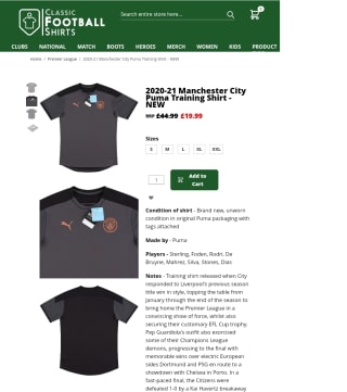 Camiseta Entreno Manchester City Puma 20/21 por 20€