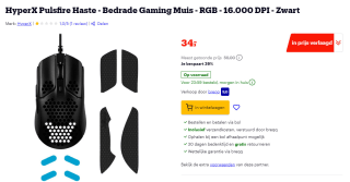 HyperX Pulsefire Haste gaming muis voor €34 bij Bol