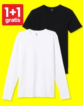 1+1 gratis op heren basic t-shirts bij HEMA