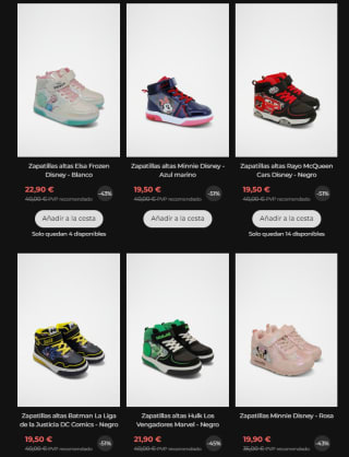 Ofertas 50% descuento en calzado Disney infantil