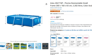 Piscina Desmontable Intex 260x160x65cm 2.282 litros por solo 59,50€