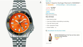 Seiko 5 Sports SSK005K1 herenhorloge voor €379,99 bij Amazon