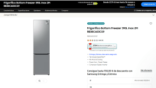 Samnsung Frigorífico Bottom Freezer 390L Inox 2M RB38C603CS9 por 381,65€