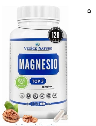 Magnesio Puro Citrato de Magnesio + Bisglicinato de Magnesio + Óxido de 120 capsulas por 7,40€