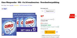 6x OMO Waspoeder Wit 14 Wasbeurten 798 gr voor €9,49 bij Bol