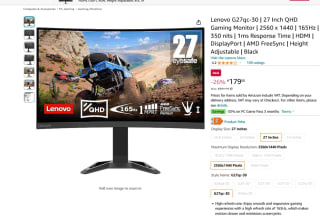 Monitor Lenovo G27qc-30 27" QHD Gamin 2560x1440 165Hz 350 nits por solo 179€