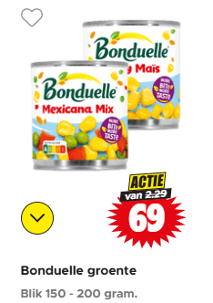 Alle Bonduelle groente in blik 130gr/200gr voor €0,69 bij Dirk