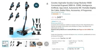 Cecotec Aspirador Escoba Conga Rockstar 9500 Connected Ergowet 3000 IA. 230W por 219€