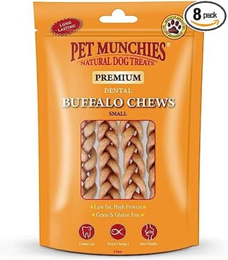 Collect 8 packs of Pet Munchies small natural buffalo dog dental chews for only £5.94 at Amazon